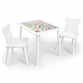 Детский комплект стол и два стула Мишка Rolti Baby с накладкой Алфавит (белая столешница/белое сиденье/белые ножки) в Соликамске - solikamsk.ok-mebel.com | фото