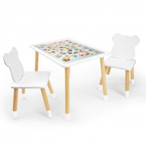 Детский комплект стол и два стула Мишка Rolti Baby с накладкой Алфавит (белая столешница/белое сиденье/береза ножки) в Соликамске - solikamsk.ok-mebel.com | фото