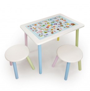 Детский комплект стол и два табурета круглых с накладкой Алфавит (Белый, Белый, Цветной) в Соликамске - solikamsk.ok-mebel.com | фото 2