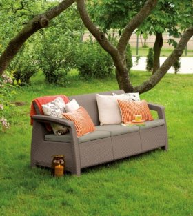 Диван пластиковый Корфу Макс (Corfu love seat max) капучино - песок в Соликамске - solikamsk.ok-mebel.com | фото 2