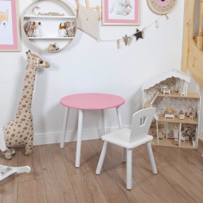 Комплект детский стол КРУГЛЫЙ и стул КОРОНА ROLTI Baby (розовая столешница/белое сиденье/белые ножки) в Соликамске - solikamsk.ok-mebel.com | фото