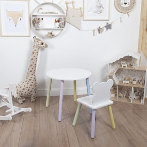 Комплект детский стол КРУГЛЫЙ и стул МИШКА ROLTI Baby (белая столешница/белое сиденье/цветные ножки) в Соликамске - solikamsk.ok-mebel.com | фото