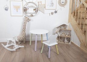 Комплект детский стол КРУГЛЫЙ и стул МИШКА ROLTI Baby (белая столешница/белое сиденье/цветные ножки) в Соликамске - solikamsk.ok-mebel.com | фото 3