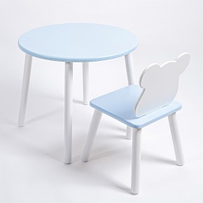 Комплект детский стол КРУГЛЫЙ и стул МИШКА ROLTI Baby (голубая столешница/голубое сиденье/белые ножки) в Соликамске - solikamsk.ok-mebel.com | фото 1