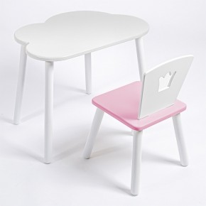 Комплект детский стол ОБЛАЧКО и стул КОРОНА ROLTI Baby (белая столешница/розовое сиденье/белые ножки) в Соликамске - solikamsk.ok-mebel.com | фото 1