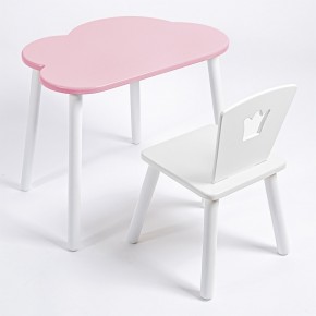 Комплект детский стол ОБЛАЧКО и стул КОРОНА ROLTI Baby (розовая столешница/белое сиденье/белые ножки) в Соликамске - solikamsk.ok-mebel.com | фото