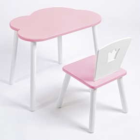 Комплект детский стол ОБЛАЧКО и стул КОРОНА ROLTI Baby (розовая столешница/розовое сиденье/белые ножки) в Соликамске - solikamsk.ok-mebel.com | фото