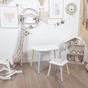 Комплект детский стол ОБЛАЧКО и стул МИШКА ROLTI Baby (белая столешница/белое сиденье/цветные ножки) в Соликамске - solikamsk.ok-mebel.com | фото