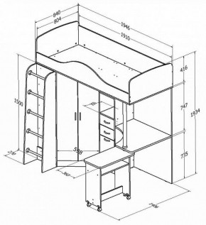 Кровать-чердак "Теремок-1" Дуб молочный/Розовый в Соликамске - solikamsk.ok-mebel.com | фото 2