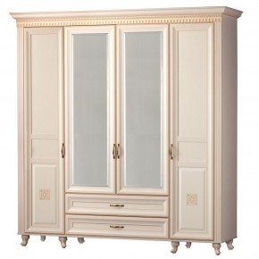 Шкаф для одежды 4-дверный с зеркалом №493 Марлен кремовый белый в Соликамске - solikamsk.ok-mebel.com | фото