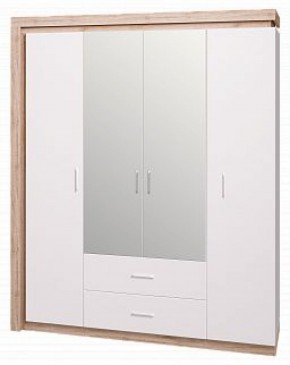 Шкаф для одежды с ящиками 4-х створчатый с зеркалом Люмен 16 в Соликамске - solikamsk.ok-mebel.com | фото
